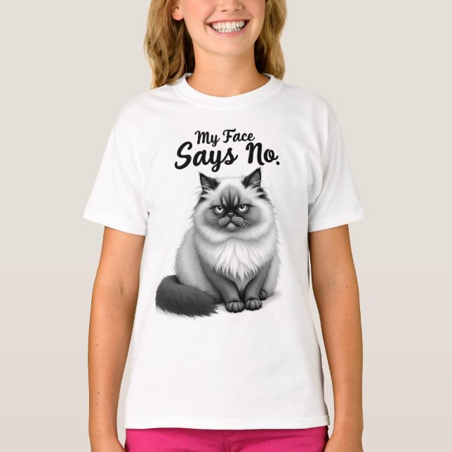 Funny Cat Face Illustration – Minimal Cute Cat Art T-Shirt (Vorderseite)