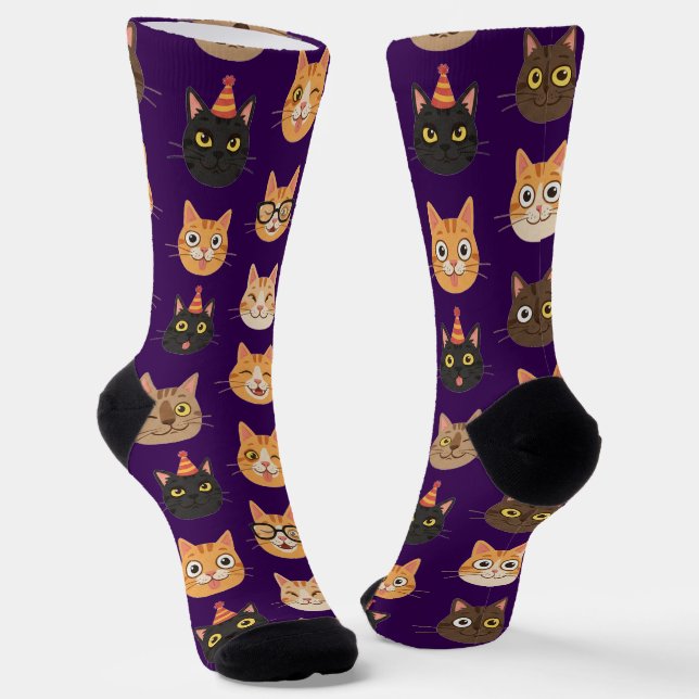 Funny Cat Faces Pattern Crew Socks Socken (Gewinkelt)