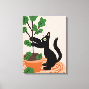 Funny Cat Fig Tree gepunktete Pflanze Hand gezogen Leinwanddruck