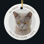 Funny Cat First Christmas Foto Keramik Ornament<br><div class="desc">Funny Cat First Christmas Modernes Foto Keramik Ornament</div>
