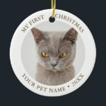 Funny Cat First Christmas Foto Keramik Ornament<br><div class="desc">Funny Cat First Christmas Modernes Foto Keramik Ornament</div>