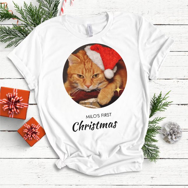 Funny Cat First Christmas Personalisiert Cat Foto T-Shirt (Von Creator hochgeladen)