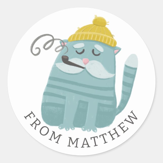 Funny Cat Fischer & Sailor. Nautisches Gastgeschen Runder Aufkleber (Vorderseite)