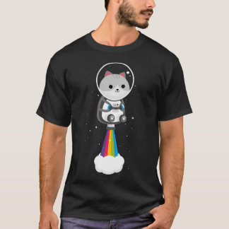 Funny Cat fliegt mit Rainbow Jetpac durch den Welt T-Shirt