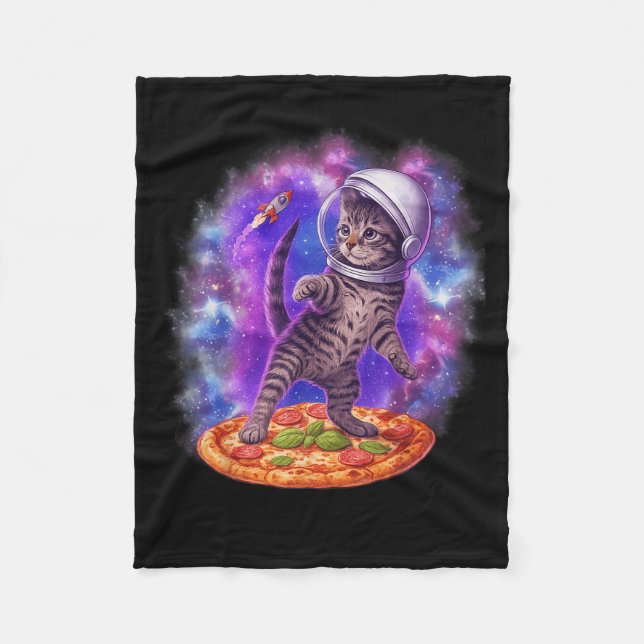 Funny Cat Flying A Pizza Astronaut Kitten Space Ki Fleecedecke (Vorderseite)