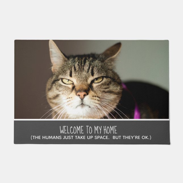 Funny Cat Foto Herzlich willkommen auf meiner Zuha Fußmatte (Vorderseite)