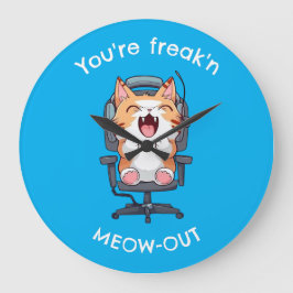 Funny Cat Freak'n Meow Out Große Wanduhr