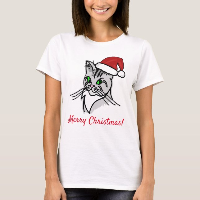Funny Cat Frohe Weihnachten anpassbar T-Shirt (Vorderseite)