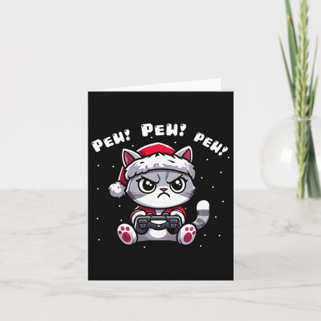 Funny Cat Gamer Pew Video Game Weihnachtsjungen Ki Karte (Vorderseite)