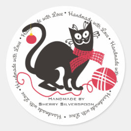 Funny Cat Garn Strickfaser Weihnachten Runder Aufkleber