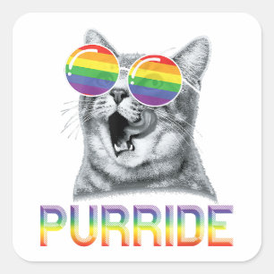 Funny Cat Gay Pride Rainbow Sunglasses LGBTQ Quadratischer Aufkleber