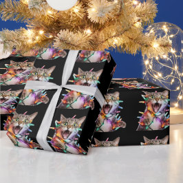 Funny Cat getanzt in Weihnachtslicht Geschenkpapier