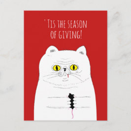 Funny Cat Gifting eine Maus Weihnachtskarte Feiertagspostkarte