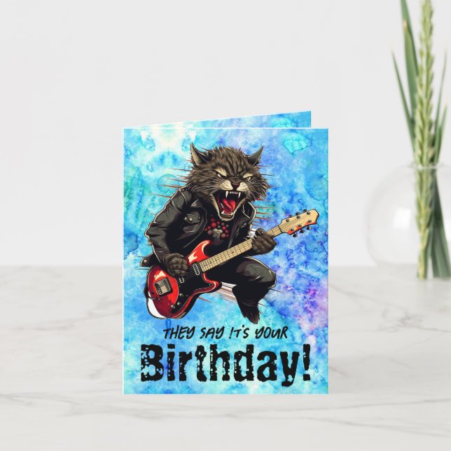 Funny Cat Gitarre Geburtstag geklappte Grußkarte Karte (Vorderseite)