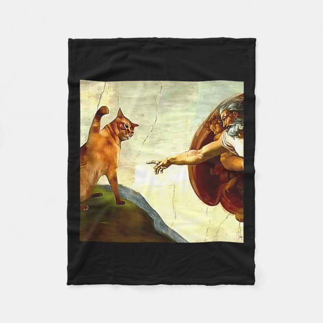 Funny Cat God Creation Of Adam Meme Jesus Christia Fleecedecke (Vorderseite)