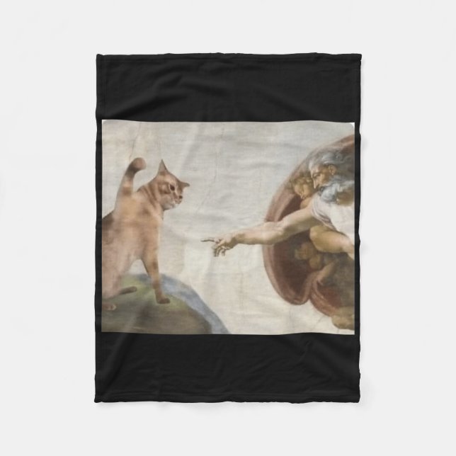 Funny Cat God Creation von Adam Meme Michelangelo  Fleecedecke (Vorderseite)