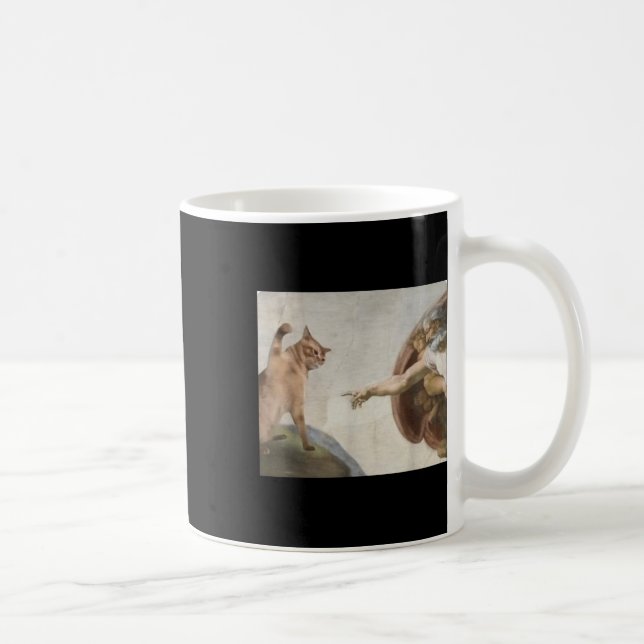 Funny Cat God Creation von Adam Meme Michelangelo  Kaffeetasse (Rechts)