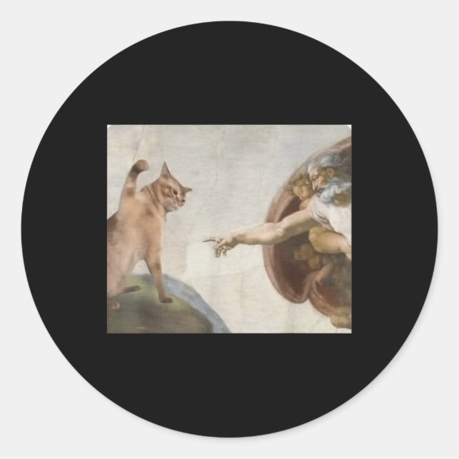 Funny Cat God Creation von Adam Meme Michelangelo  Runder Aufkleber (Vorderseite)