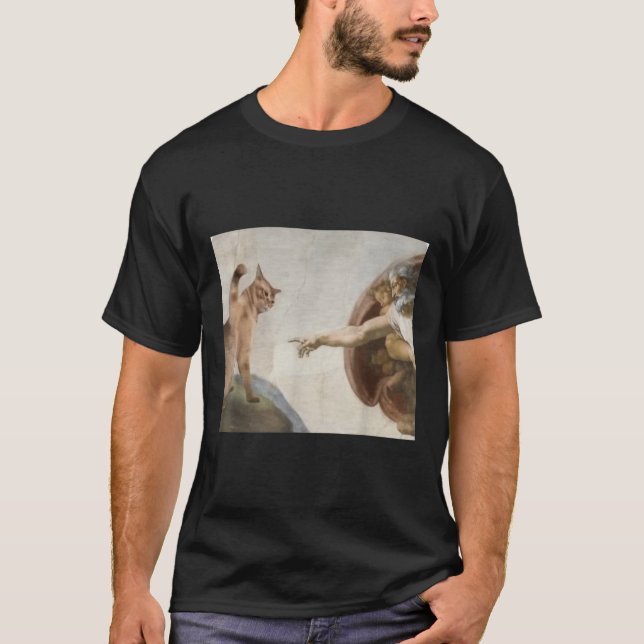Funny Cat God Creation von Adam Meme Michelangelo  T-Shirt (Vorderseite)