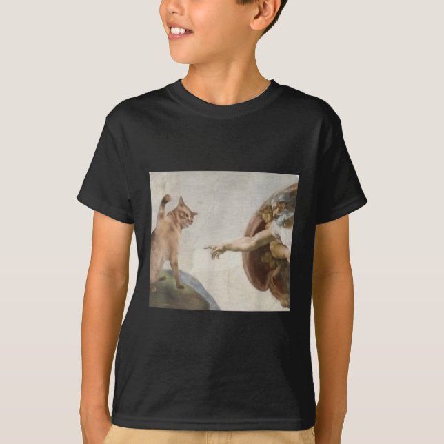 Funny Cat God Creation von Adam Meme Michelangelo  T-Shirt (Vorderseite)