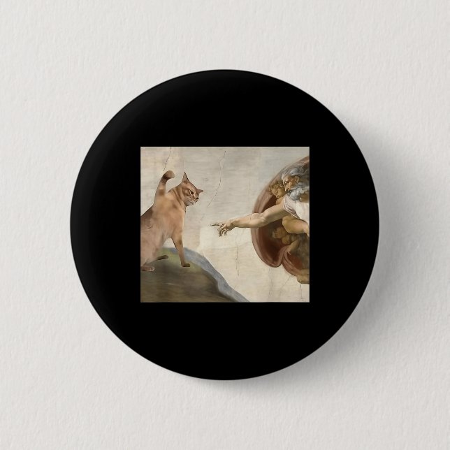 Funny Cat Gott Schöpfung Adam Meme Jesus Button (Vorderseite)