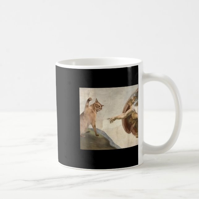 Funny Cat Gott Schöpfung Adam Meme Jesus Kaffeetasse (Rechts)