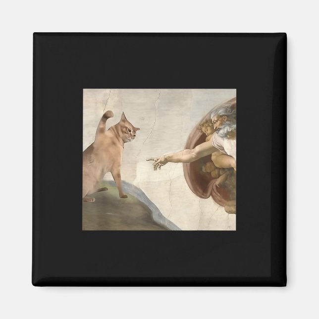 Funny Cat Gott Schöpfung Adam Meme Jesus Magnet (Vorne)