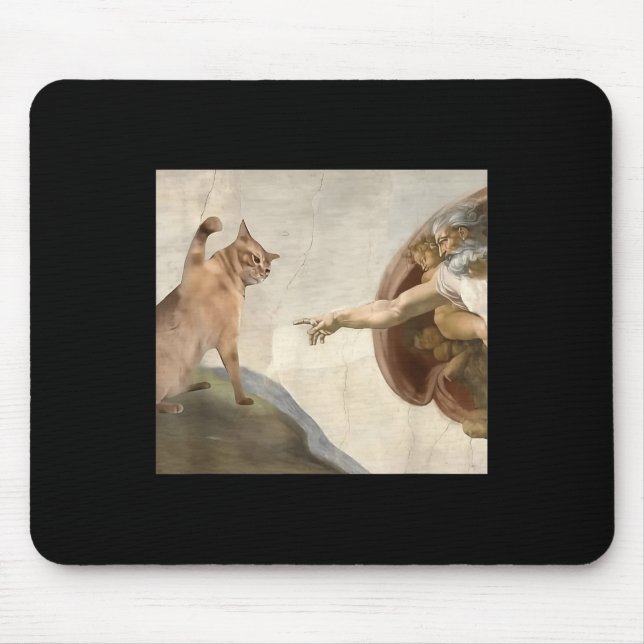 Funny Cat Gott Schöpfung Adam Meme Jesus Mousepad (Vorne)