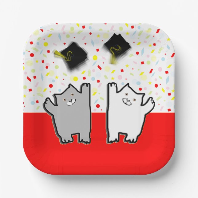 Funny Cat Graduation Party Pappteller (Vorderseite)