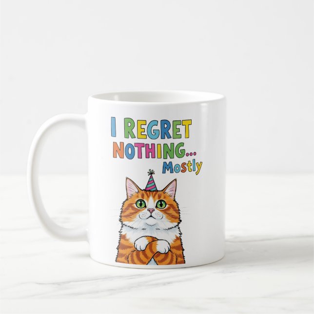 Funny Cat Graphic mit Quirky Text T - Shirt Kaffeetasse (Links)