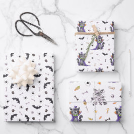 Funny Cat Halloween Geschenkpapier Set