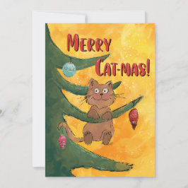 Funny Cat Hanging from a Branch of the Christmas  Feiertagskarte