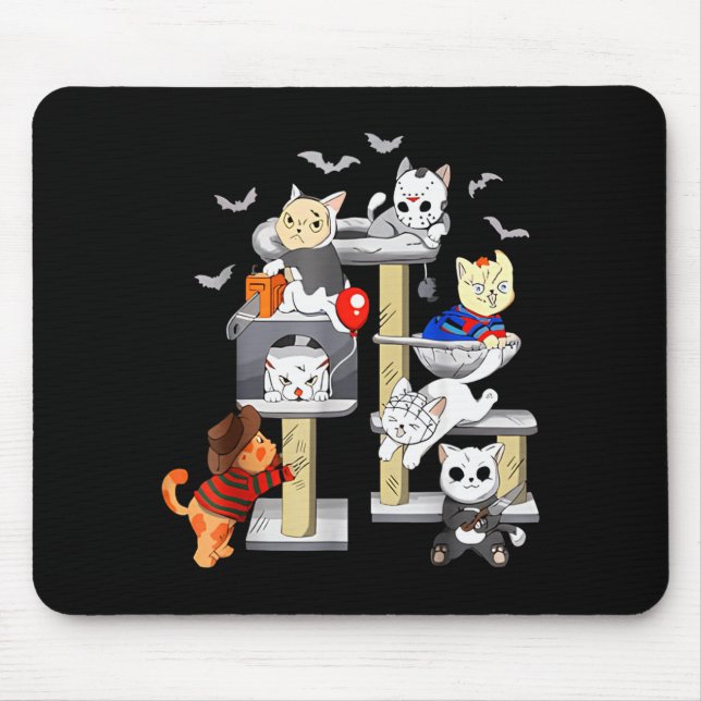 Funny Cat Horror Movies Cute Halloween Cat Lovers  Mousepad (Vorne)