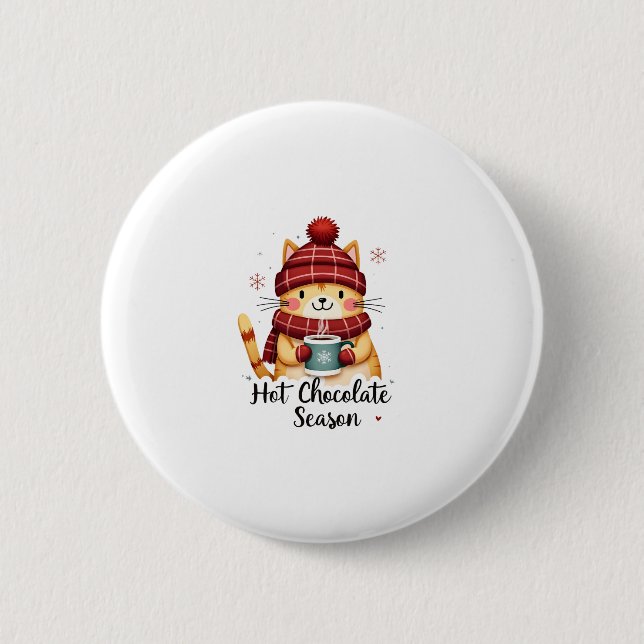 Funny Cat Hot Choco Jahreszeit Frohe Weihnachten M Button (Vorderseite)