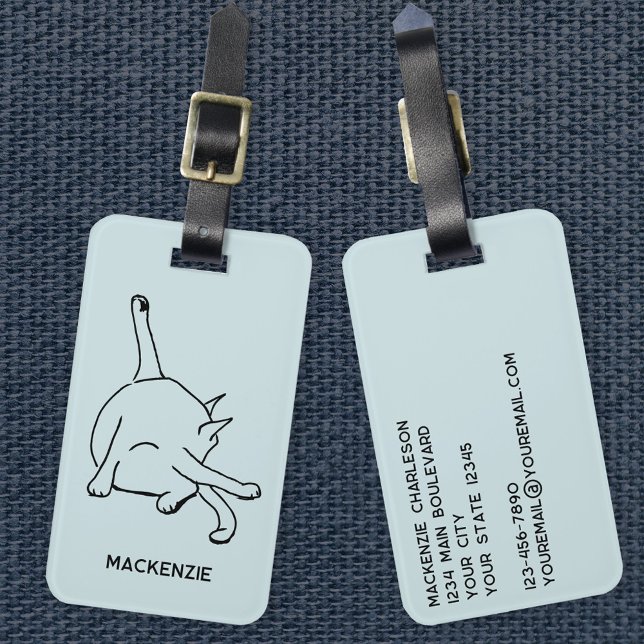 Funny Cat Humor Personalized Line Art Gepäckanhänger (Funny cat humor line art personalized luggage tag with custom text on reverse for easy travel)