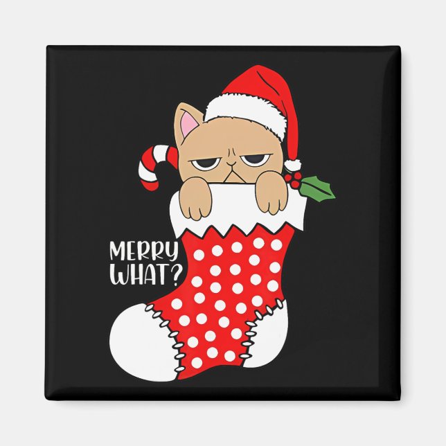Funny Cat Im Strumpf Weihnachtskater Weihnachten W Magnet (Vorne)
