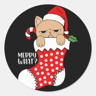 Funny Cat Im Strumpf Weihnachtskater Weihnachten W Runder Aufkleber