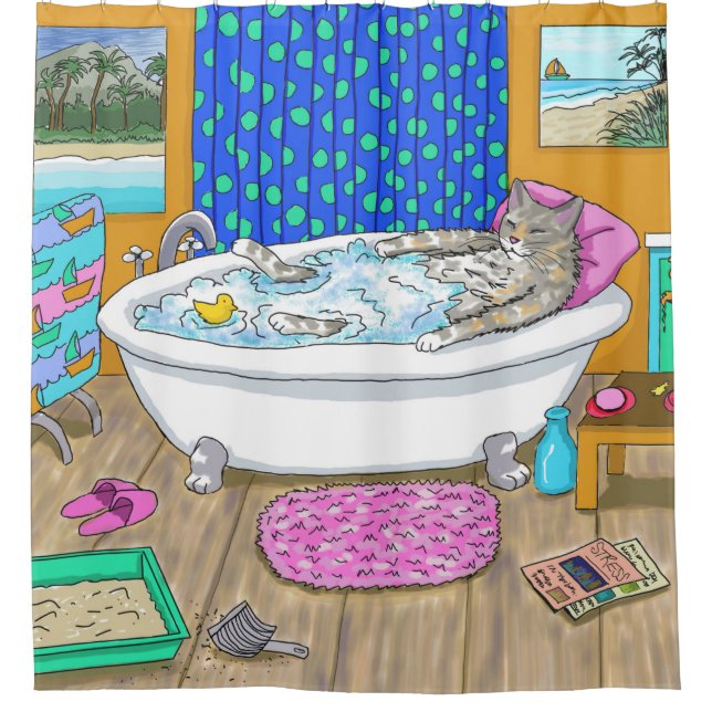 Funny Cat in Bath 665 Duschvorhang (Vorderseite)