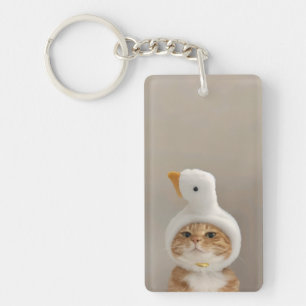 Funny Cat in Duck Hat Schlüsselanhänger - Süße Tie