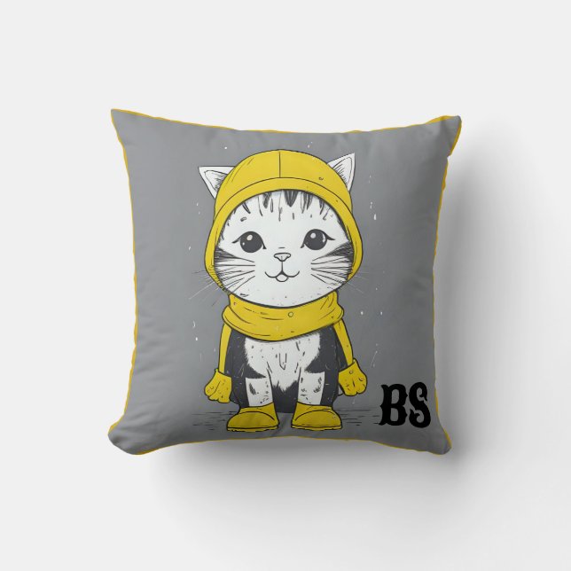 Funny Cat in Rain Boots - Cat Spaß Kissen (Vorderseite)