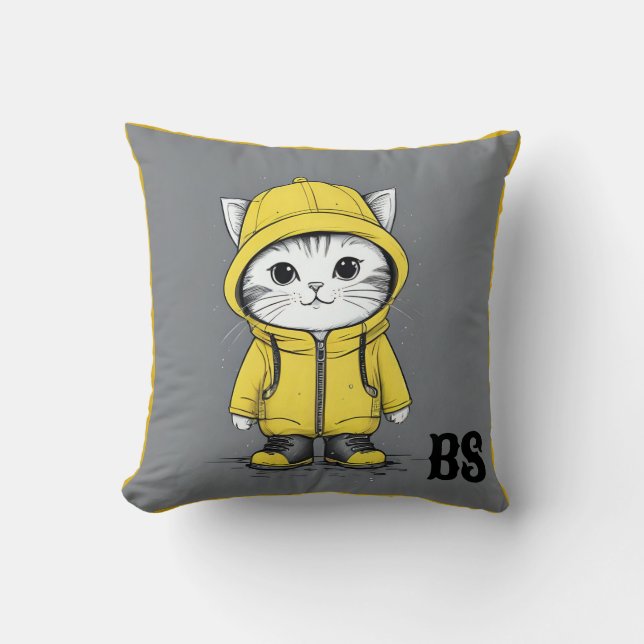 Funny Cat in Rain Boots - Cat Spaß Kissen (Vorderseite)