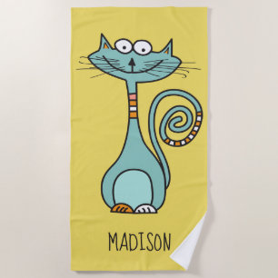 Funny Cat individuelle Name & Farb Strandtuch