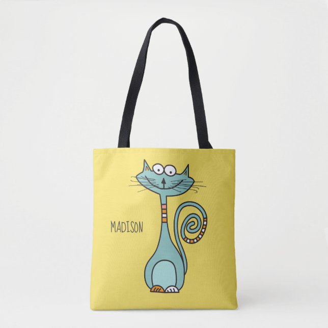 Funny Cat individuelle Name & Farbtaschen Tasche (Vorderseite)