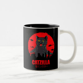 Funny Cat Japanese Themed Catzilla Monster Zweifarbige Tasse