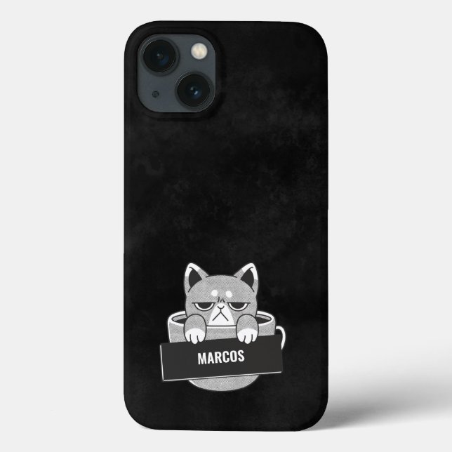 Funny Cat Kaffeedesign individuelle Name Case-Mate iPhone Hülle (Rückseite)