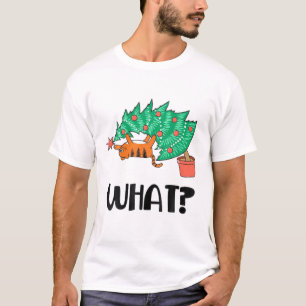 Funny Cat Klettern Weihnachtsbaum über Katze Was? T-Shirt