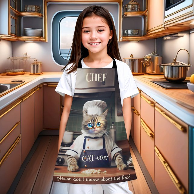 Funny Cat Koch Caterer Niedlich Schürze (A cute chef caterer apron featuring a funny kitty trying to make a mess of the kitchen)