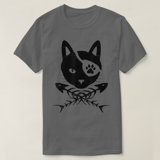 Funny Cat Kopf mit Fischknochen Halloween Kostüm C T-Shirt (Design vorne)