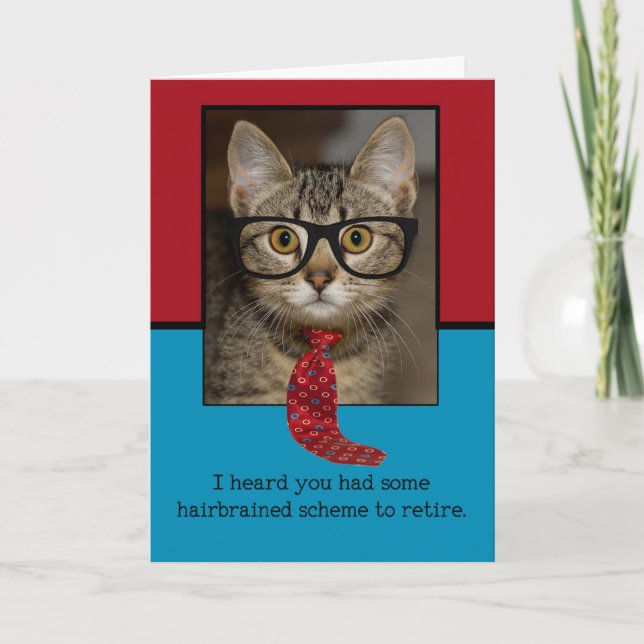 Funny Cat Krawatte Brille Hairbrain Rentirement Ca Karte (Vorderseite)