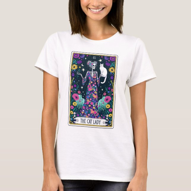 Funny Cat Lady Skeleton Tarot T-Shirt (Vorderseite)